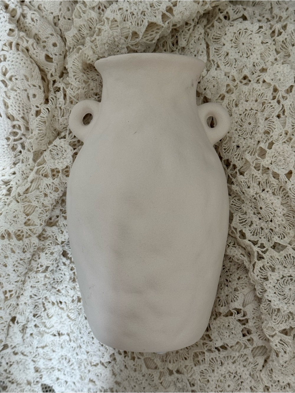 Source Unknown Cream Ceramic Wall Vase with Loop Handles
